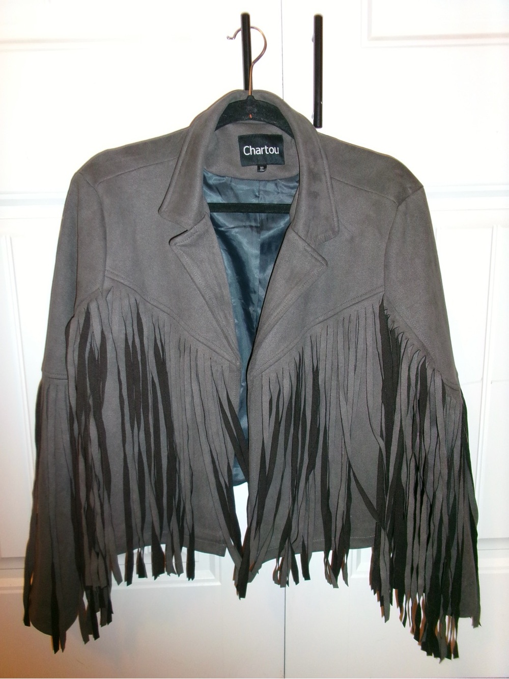 Chartou Women's Gray Suede Fringe Leather Jacket